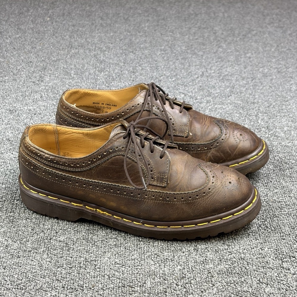 Vintage Dr Martens 3989 England‎ Made Brown Leather Wingtip Brogue Oxfords Sz 9